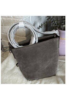 NWT Italian Suede Bucket Crossbody Pebble